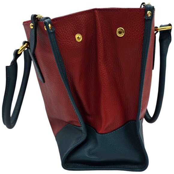 Borse in Pelle Made in Italy Red Blue Leather Satchel Handbag Gold Hardware Tote - Picture 5 of 16
